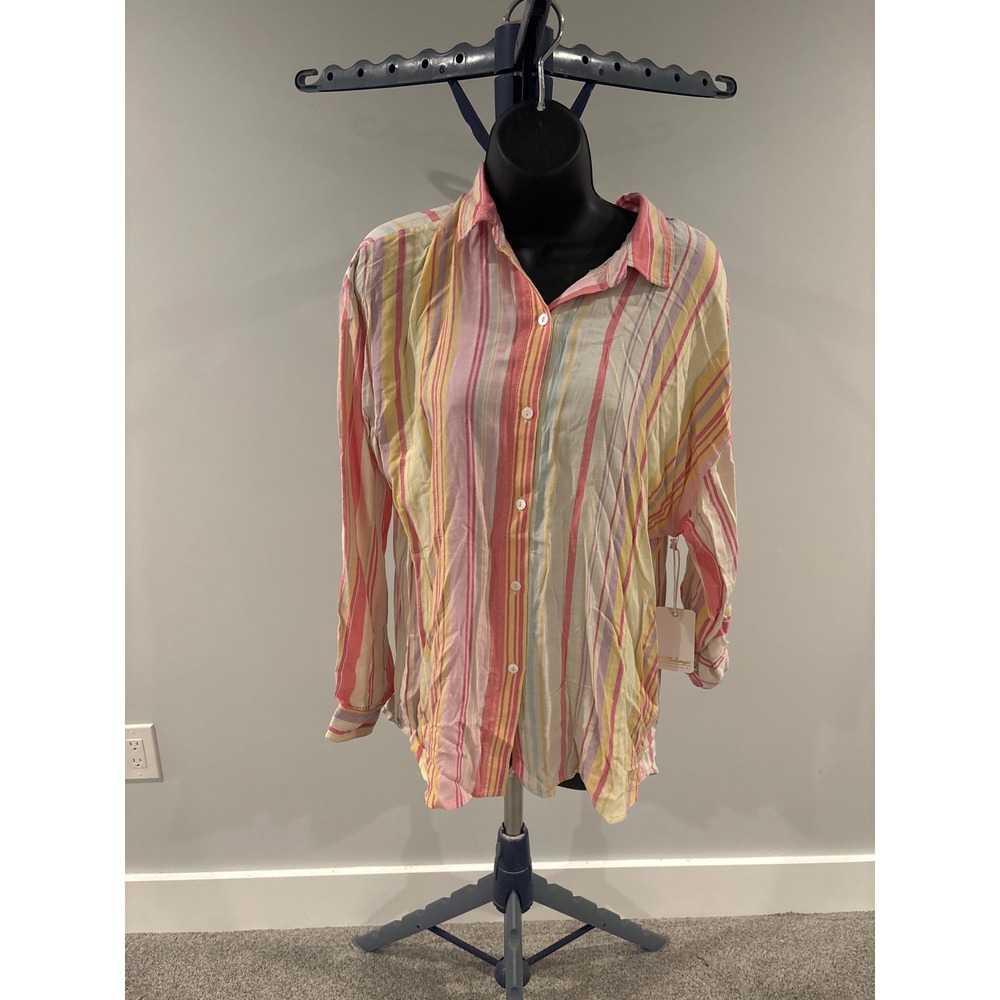 Pj salvage I need vitamin sea stripped button down shirt size med new